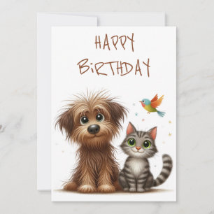 Quirky Friendship of Dog and Cat Holiday Card