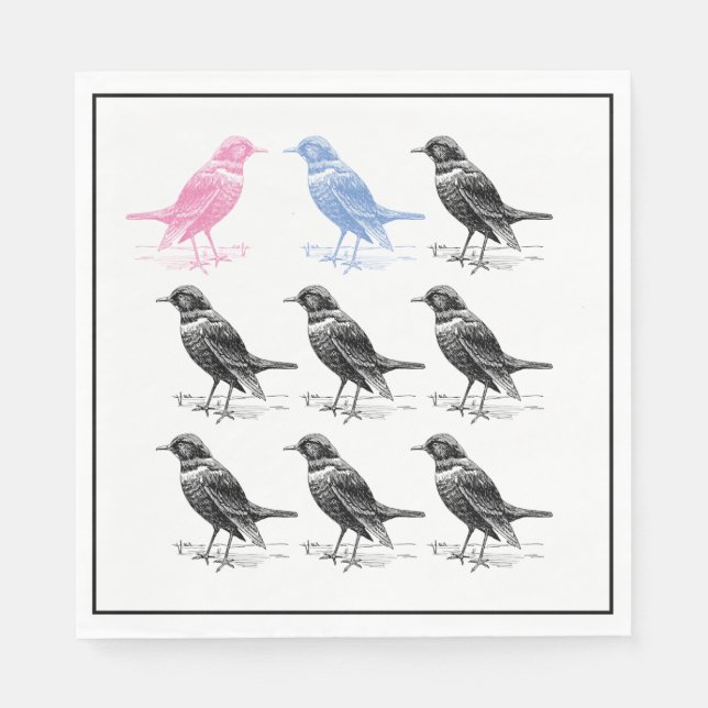 Quirky Fun Blue Pink Black Bird  Napkin (Front)