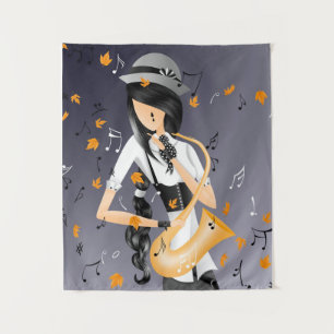 Quirky fun clown saxophonist tapestry