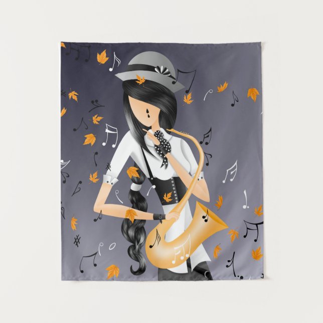 Quirky fun clown saxophonist  tapestry (Front)