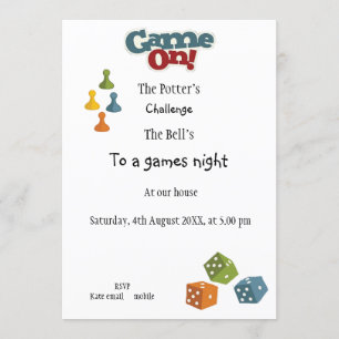 Quirky, fun, games night, board games enthusiasts invitation
