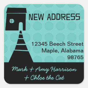 Quirky Fun New Address Turquoise Square Sticker