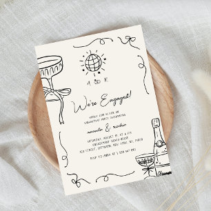 Quirky Fun Retro French Whimsical Engagement Party Invitation