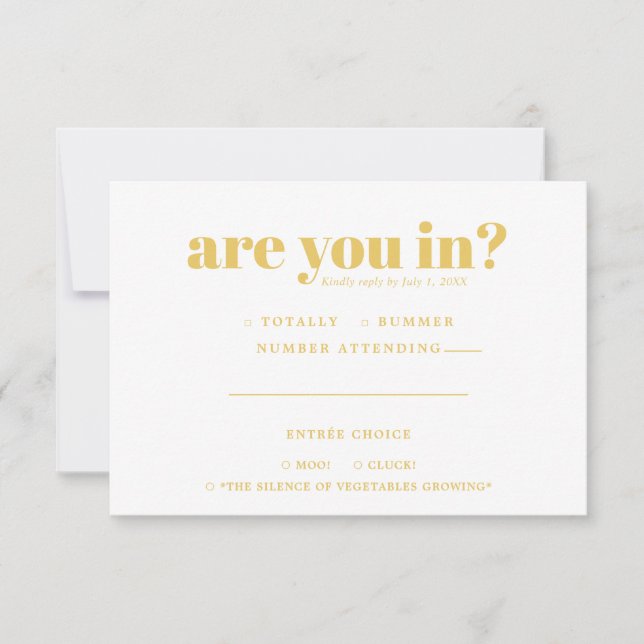 Quirky Fun Wedding RSVP | 70s Typography Announcement (Front)