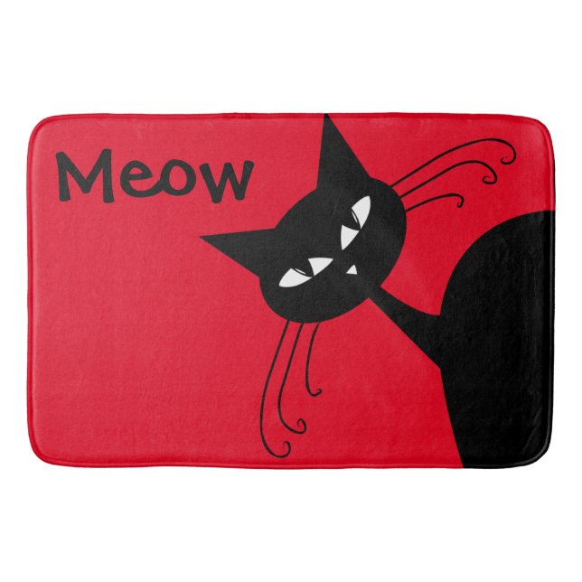 Quirky Funny Black Cat Feline Bath Mat (Front)