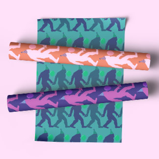 Quirky & Funny Bright Colourful Birthday Bigfoot Wrapping Paper Sheet