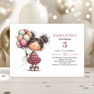 Quirky Funny Kids 5th Birthday Invite Pink