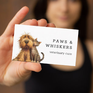 Quirky Funny Watercolor Dog And Cat Veterinary Business Card
