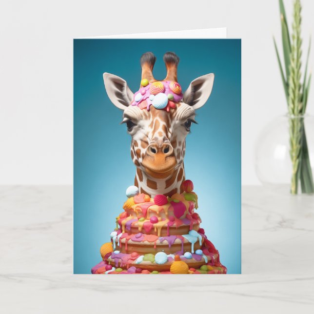 Quirky Giraffe Cake Cute Funny Animal Birthday Card (Front)