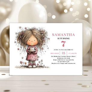Quirky Girl 7th Birthday Invite Pink Download