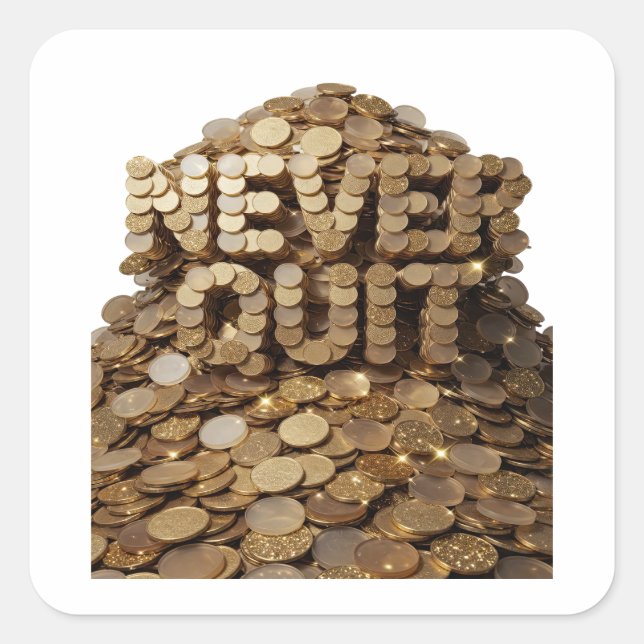 Quirky Gold NEVER OUT Vinyl Style Square Sticker (Front)