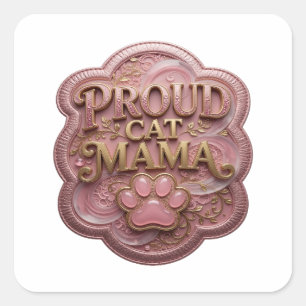 Quirky Gold PROUD CAT MAMA Square Sticker