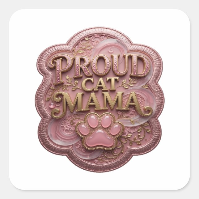 Quirky Gold PROUD CAT MAMA Square Sticker (Front)