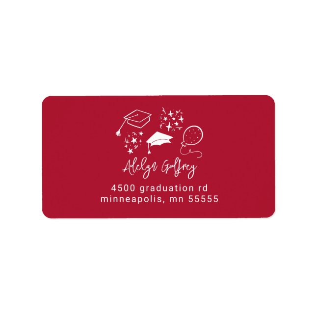 Quirky Graduation Icons Red Return Address Label (Front)