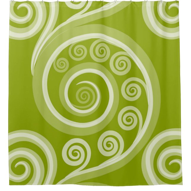 Quirky Green Curly Swirls Shower Curtain (Front)