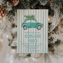 Quirky Green Hand Drawn Christmas Car Tree Party