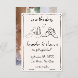 Quirky Hand Drawn Doodle Shoes Photo Wedding Save The Date