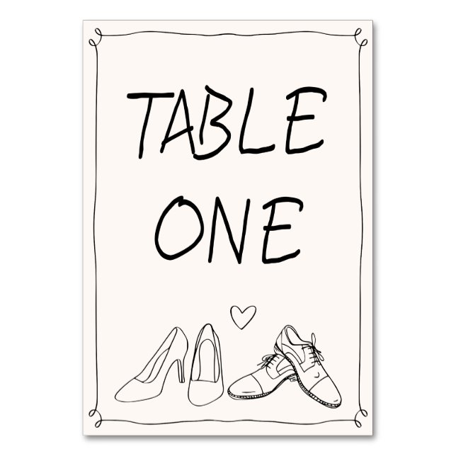 Quirky Hand Drawn Doodle Shoes Photo Wedding Table Number (Front)