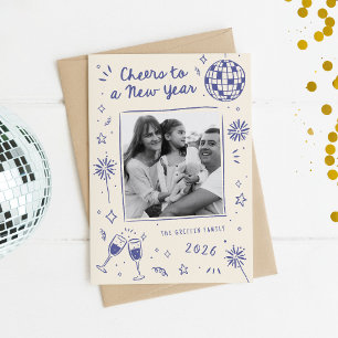 Quirky Hand-Drawn Doodles New Year Photo  Holiday Card