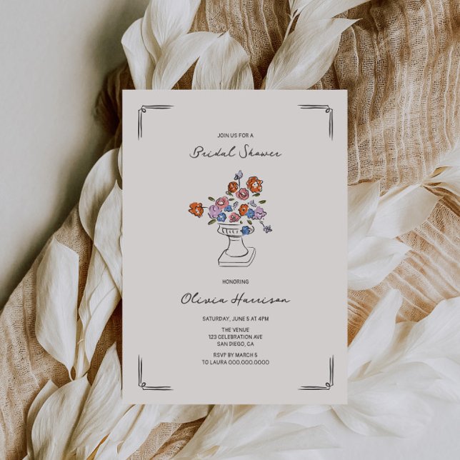 Quirky Hand Drawn Floral Urn Bridal Shower Invitation (Creator Uploaded)