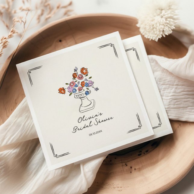 Quirky Hand Drawn Floral Urn Bridal Shower Napkin (Creator Uploaded)