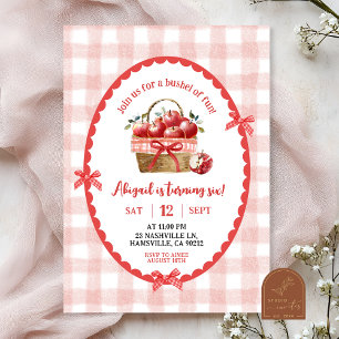 Quirky Hand-Drawn Illustration Apple Girl Birthday Invitation