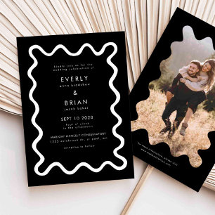 Quirky Hand Drawn Line Black Wedding Invitation