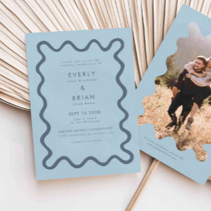 Quirky Hand Drawn Line Blue Wedding Invitation