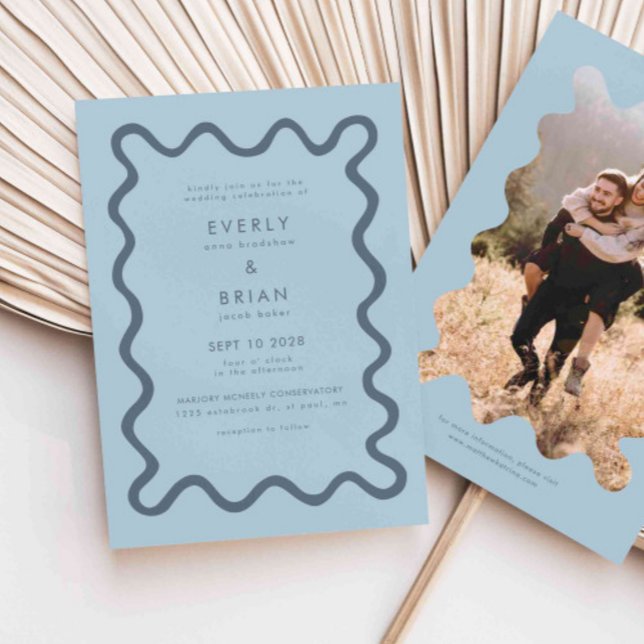 Quirky Hand Drawn Line Blue Wedding Invitation (Creator Uploaded)