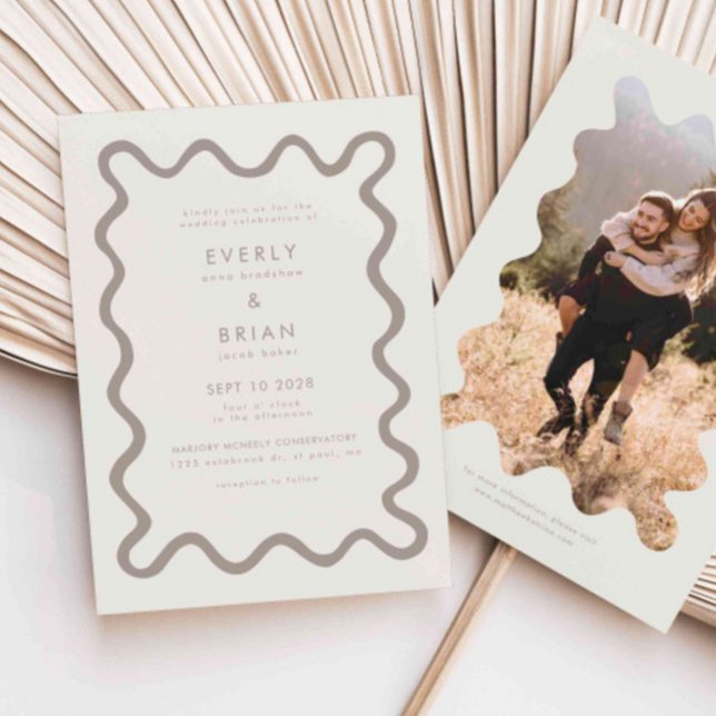 Quirky Hand Drawn Line Cream Wedding Invitation (Creator Uploaded)