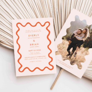 Quirky Hand Drawn Line Orange Wedding Invitation