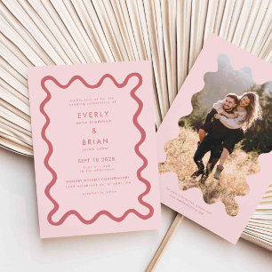 Quirky Hand Drawn Line Pink Wedding Invitation