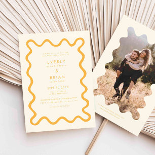 Quirky Hand Drawn Line Yellow Wedding Invitation