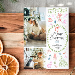 Quirky Hand Drawn Merry Christmas 2 Photo  Holiday Card<br><div class="desc">Share your warmest wishes with this personalised 2 photo Holiday card. Featuring a cosy winter scene with mistletoe & greenery, it’s the perfect way to showcase your favourite family memories. **Notes: Top Image - Vertical Photo preferred & for Bottom Image - Horizontal Photo Preferred (Use Crop tool to adjust Photo...</div>