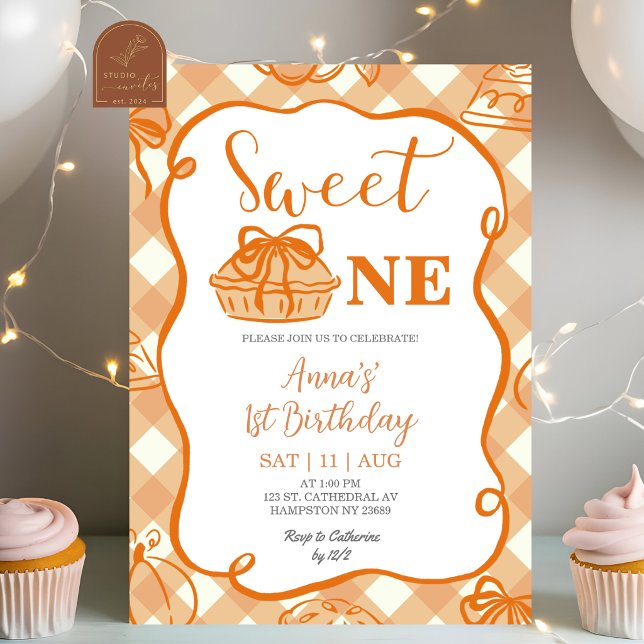 Quirky Hand Drawn Pie Sweet One Birthday Invitation (Creator Uploaded)