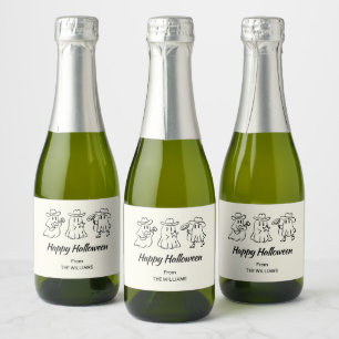 Quirky Hand Drawn Spooky Halloween Sparkling Wine Label