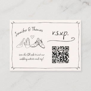 Quirky Hand Drawn Wedding Shoes QR Code RSVP Enclosure Card