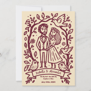 Quirky Hand Illustrated Wedding Invitation