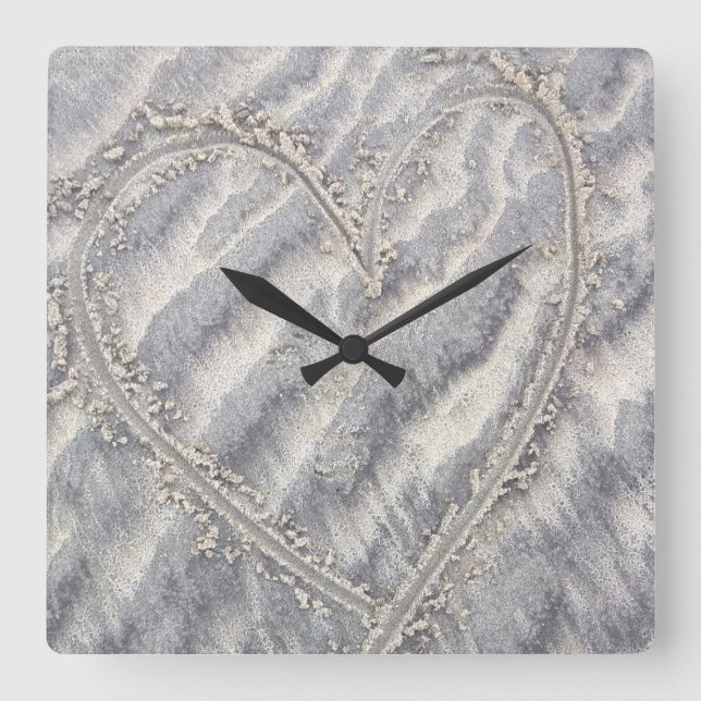 Quirky heart drawing in the sand square wall clock (Front)