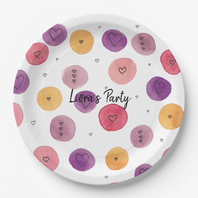 Quirky Hearts Paper Plate Customisable (Front)