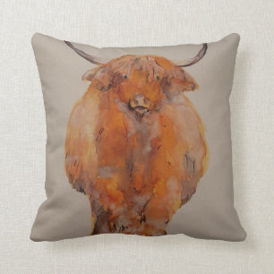 Quirky Highland Cow Painting By MirandaPA Cushion