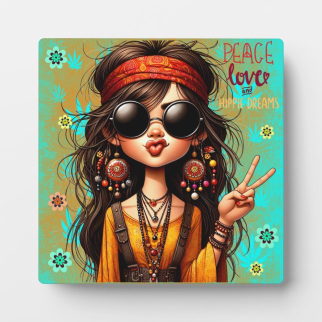 Quirky Hippie Chic Peace Tabletop Plaque w/ Easel (Front)