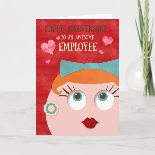 Quirky Hipster Retro Gal Employee Anniversary Card (Front)