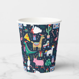 Quirky Holiday Animals and Icons Pattern Paper Cups
