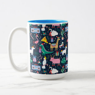 Quirky Holiday Animals and Icons Pattern Two-Tone Coffee Mug