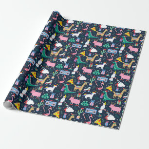 Quirky Holiday Animals and Icons Pattern Wrapping Paper