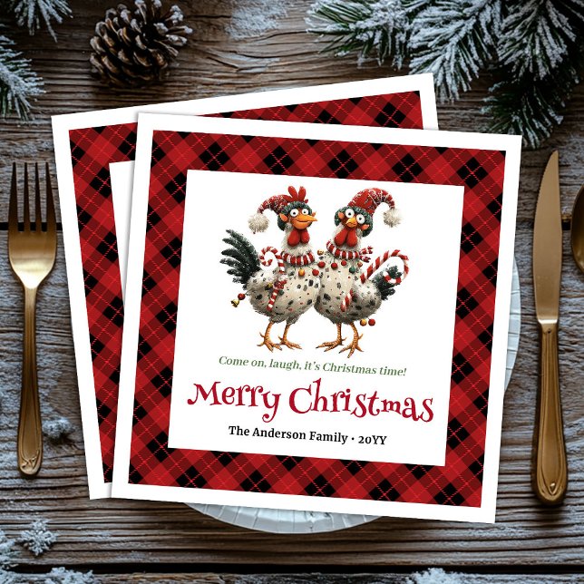 Quirky holiday chickens napkin set name personaliz (Quirky holiday chickens napkin set name personalized)