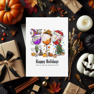 Quirky Holiday Collage Wine Glasses Greeting Card