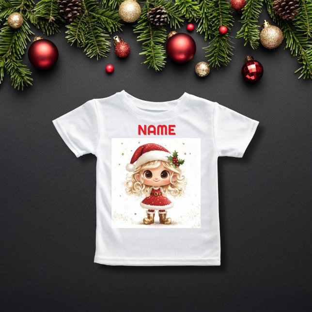 Quirky Holiday Girl with Gold Accents CUSTOM NAME T-Shirt (Creator Uploaded)