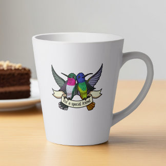Quirky Hummingbird Artwork Add Your Text Ribbon Latte Mug